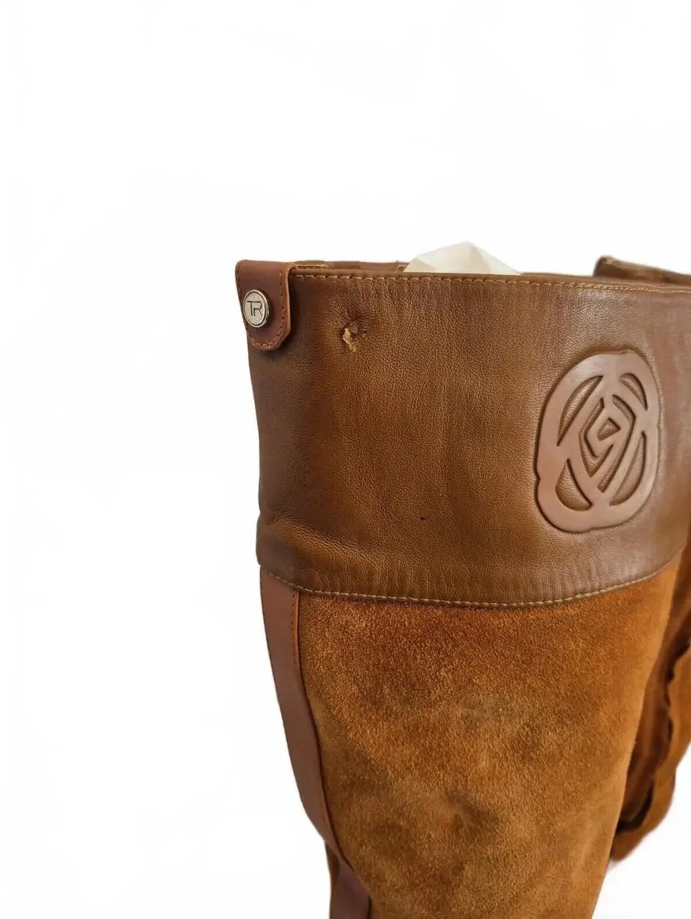 TARYN ROSE Greir Brown Leather & Suede Knee High Riding Boots Size 9.5B